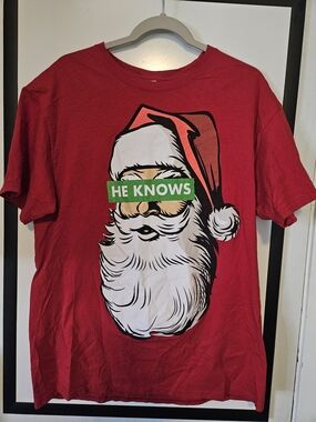 Red 'He Knows' Santa Graphic Tee
